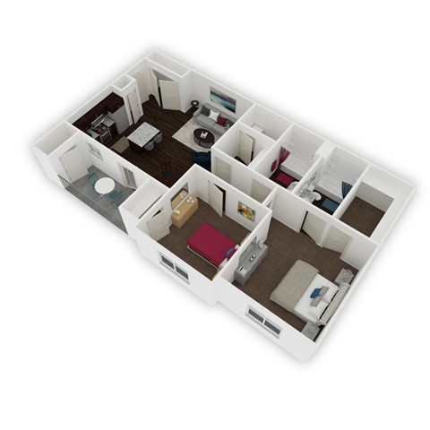 Floor plan for 2 beds, 2 baths, 1100 sqft